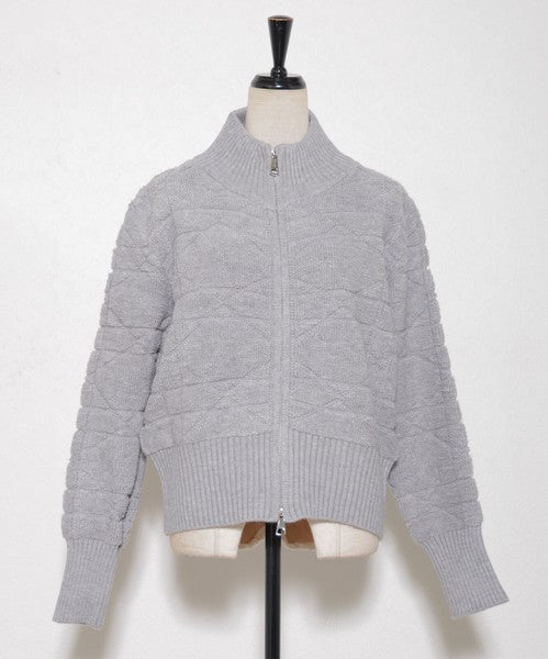 【M〜L】あったかジャガードニットブルゾン｜ダブルジップ・立ち襟｜軽くて暖かい秋冬アウター｜ジャガード柄｜長袖トップス｜14105044