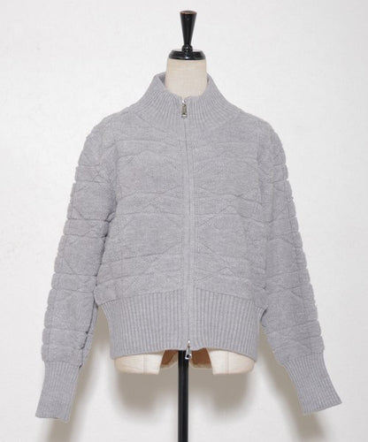 【M〜L】あったかジャガードニットブルゾン｜ダブルジップ・立ち襟｜軽くて暖かい秋冬アウター｜ジャガード柄｜長袖トップス｜14105044