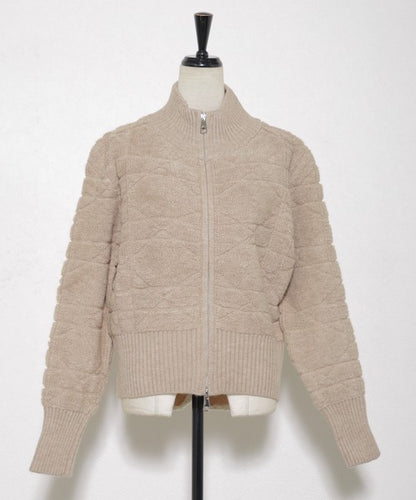 【M〜L】あったかジャガードニットブルゾン｜ダブルジップ・立ち襟｜軽くて暖かい秋冬アウター｜ジャガード柄｜長袖トップス｜14105044