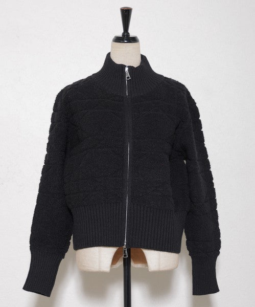 【M〜L】あったかジャガードニットブルゾン｜ダブルジップ・立ち襟｜軽くて暖かい秋冬アウター｜ジャガード柄｜長袖トップス｜14105044