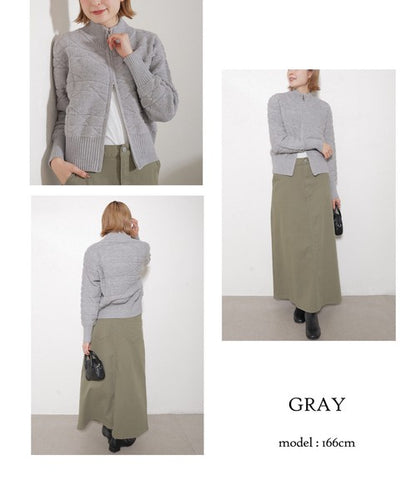 【M〜L】あったかジャガードニットブルゾン｜ダブルジップ・立ち襟｜軽くて暖かい秋冬アウター｜ジャガード柄｜長袖トップス｜14105044