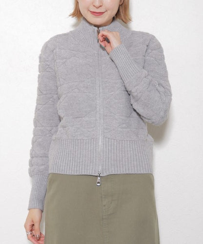 【M〜L】あったかジャガードニットブルゾン｜ダブルジップ・立ち襟｜軽くて暖かい秋冬アウター｜ジャガード柄｜長袖トップス｜14105044