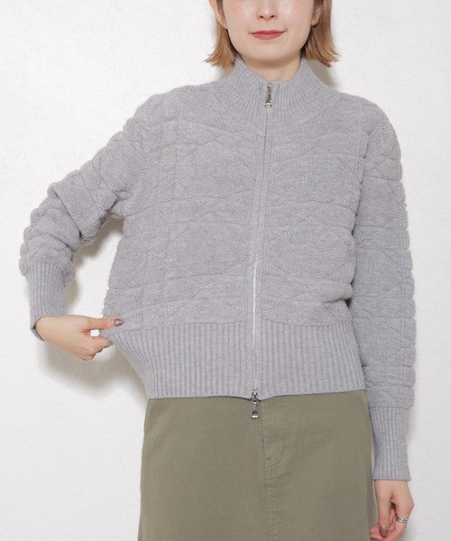 【M〜L】あったかジャガードニットブルゾン｜ダブルジップ・立ち襟｜軽くて暖かい秋冬アウター｜ジャガード柄｜長袖トップス｜14105044