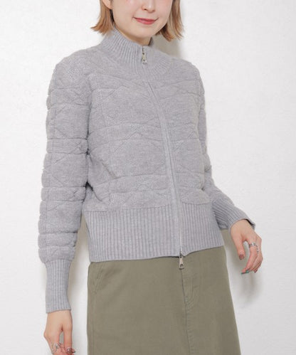 【M〜L】あったかジャガードニットブルゾン｜ダブルジップ・立ち襟｜軽くて暖かい秋冬アウター｜ジャガード柄｜長袖トップス｜14105044