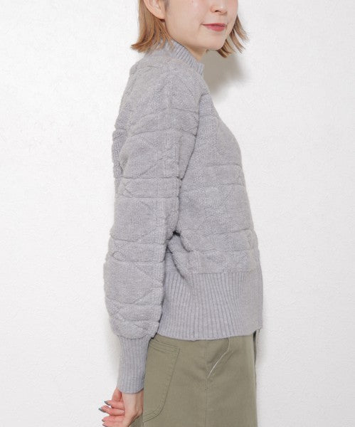 【M〜L】あったかジャガードニットブルゾン｜ダブルジップ・立ち襟｜軽くて暖かい秋冬アウター｜ジャガード柄｜長袖トップス｜14105044