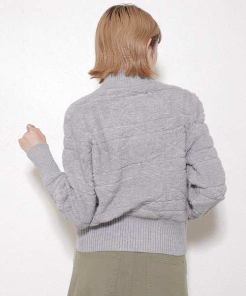 【M〜L】あったかジャガードニットブルゾン｜ダブルジップ・立ち襟｜軽くて暖かい秋冬アウター｜ジャガード柄｜長袖トップス｜14105044