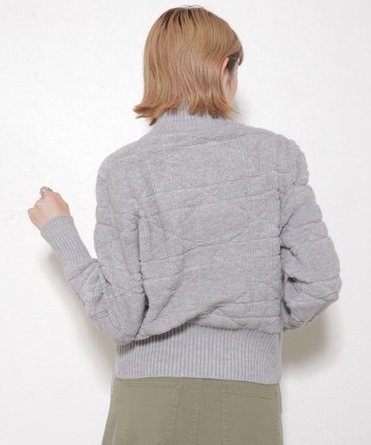 【M〜L】あったかジャガードニットブルゾン｜ダブルジップ・立ち襟｜軽くて暖かい秋冬アウター｜ジャガード柄｜長袖トップス｜14105044