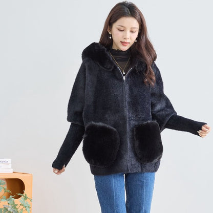 【M〜L】ふわふわポケット付きファーフードブルゾン｜暖かリッチ・大人かわいい・TRUBE・N25-091B