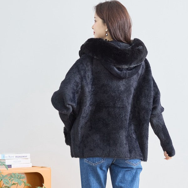 【M〜L】ふわふわポケット付きファーフードブルゾン｜暖かリッチ・大人かわいい・TRUBE・N25-091B