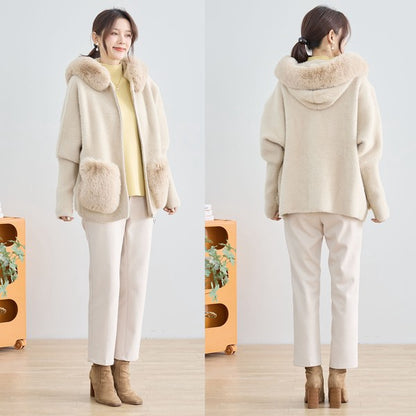 【M〜L】ふわふわポケット付きファーフードブルゾン｜暖かリッチ・大人かわいい・TRUBE・N25-091B