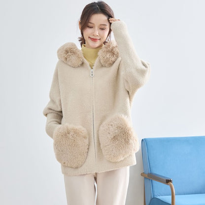 【M〜L】ふわふわポケット付きファーフードブルゾン｜暖かリッチ・大人かわいい・TRUBE・N25-091B