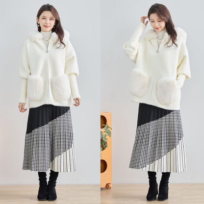 【M〜L】ふわふわポケット付きファーフードブルゾン｜暖かリッチ・大人かわいい・TRUBE・N25-091B