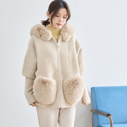 【M〜L】ふわふわポケット付きファーフードブルゾン｜暖かリッチ・大人かわいい・TRUBE・N25-091B