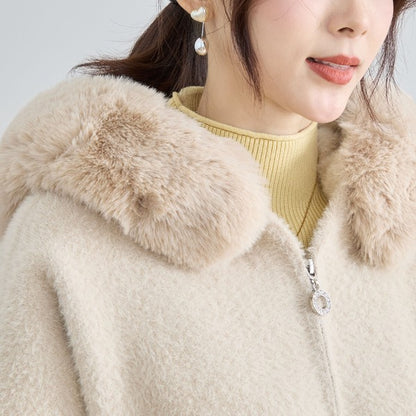 【M〜L】ふわふわポケット付きファーフードブルゾン｜暖かリッチ・大人かわいい・TRUBE・N25-091B