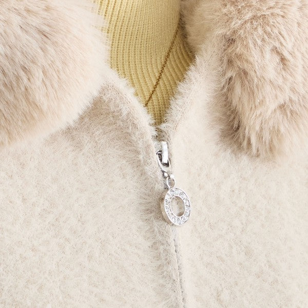 【M〜L】ふわふわポケット付きファーフードブルゾン｜暖かリッチ・大人かわいい・TRUBE・N25-091B