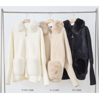 【M〜L】ふわふわポケット付きファーフードブルゾン｜暖かリッチ・大人かわいい・TRUBE・N25-091B
