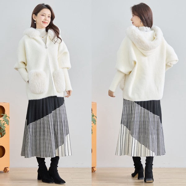 【M〜L】ふわふわポケット付きファーフードブルゾン｜暖かリッチ・大人かわいい・TRUBE・N25-091B