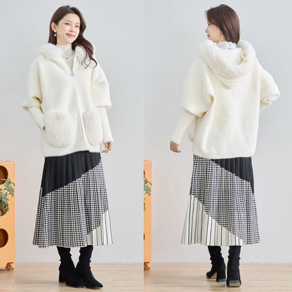 【M〜L】ふわふわポケット付きファーフードブルゾン｜暖かリッチ・大人かわいい・TRUBE・N25-091B