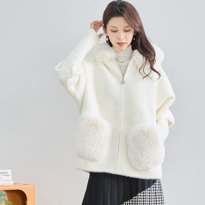 【M〜L】ふわふわポケット付きファーフードブルゾン｜暖かリッチ・大人かわいい・TRUBE・N25-091B