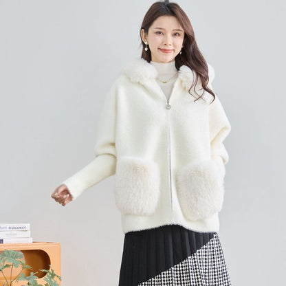 【M〜L】ふわふわポケット付きファーフードブルゾン｜暖かリッチ・大人かわいい・TRUBE・N25-091B