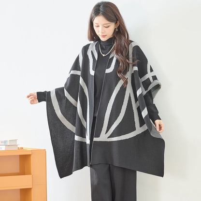 【M〜L】ニットショール×ハイネックニット×ワイドパンツの3点セット｜体型カバー・上品ニットアップ・TRUBE・N62-033