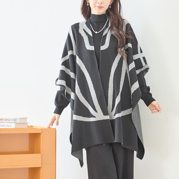 【M〜L】ニットショール×ハイネックニット×ワイドパンツの3点セット｜体型カバー・上品ニットアップ・TRUBE・N62-033