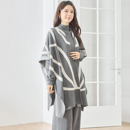【M〜L】ニットショール×ハイネックニット×ワイドパンツの3点セット｜体型カバー・上品ニットアップ・TRUBE・N62-033