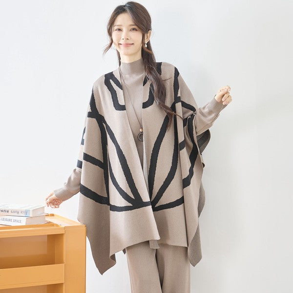 【M〜L】ニットショール×ハイネックニット×ワイドパンツの3点セット｜体型カバー・上品ニットアップ・TRUBE・N62-033