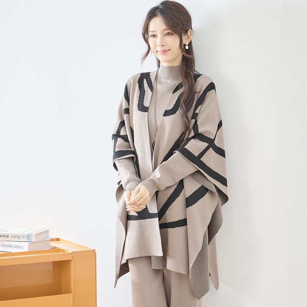 【M〜L】ニットショール×ハイネックニット×ワイドパンツの3点セット｜体型カバー・上品ニットアップ・TRUBE・N62-033