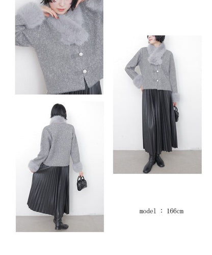 ニットカーディガンを着用したモデルの前と後ろ姿