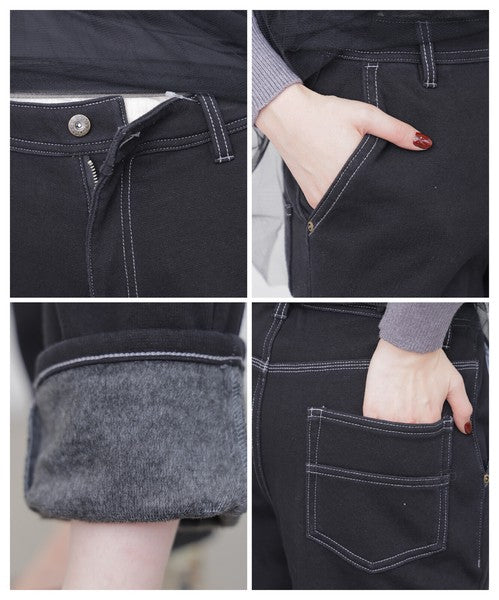 【M・L】発熱裏起毛テーパードデニムパンツ｜chouchou