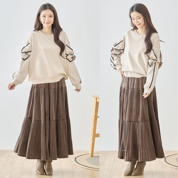 【M〜L】リボンスリーブ配色ラインプルオーバー｜TRUBE