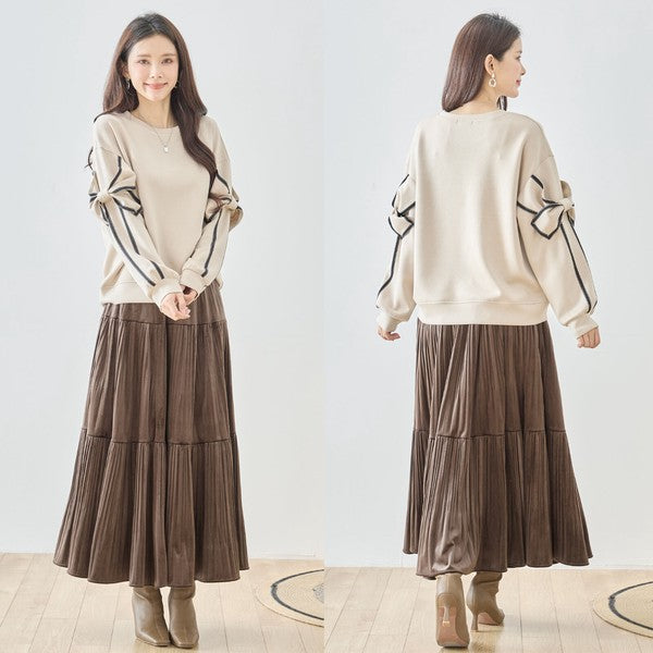 【M〜L】リボンスリーブ配色ラインプルオーバー｜TRUBE