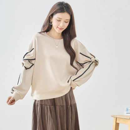 【M〜L】リボンスリーブ配色ラインプルオーバー｜TRUBE