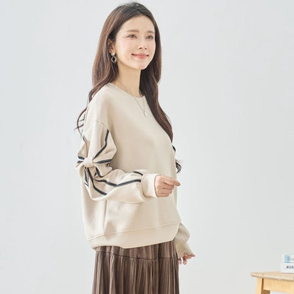 【M〜L】リボンスリーブ配色ラインプルオーバー｜TRUBE