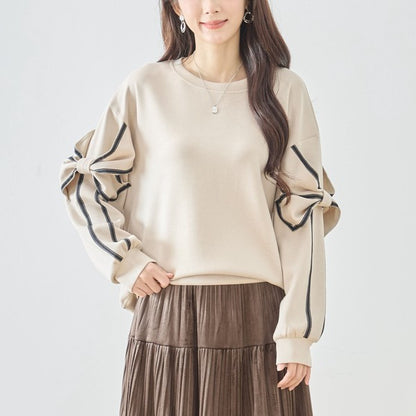 【M〜L】リボンスリーブ配色ラインプルオーバー｜TRUBE