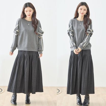 【M〜L】リボンスリーブ配色ラインプルオーバー｜TRUBE