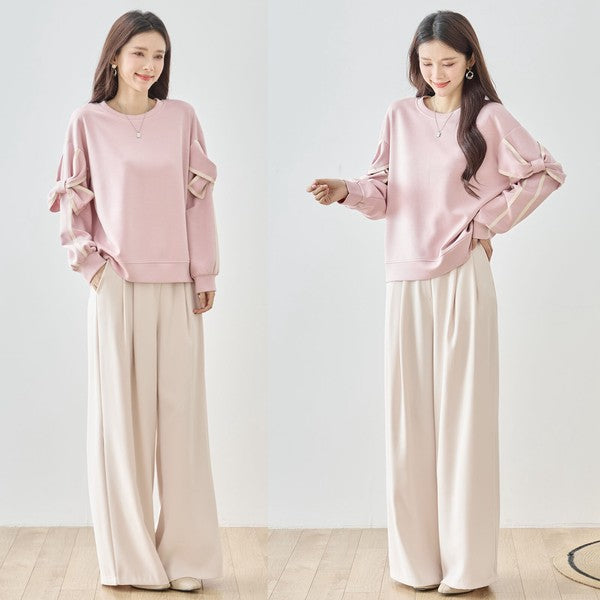 【M〜L】リボンスリーブ配色ラインプルオーバー｜TRUBE