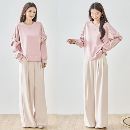 【M〜L】リボンスリーブ配色ラインプルオーバー｜TRUBE