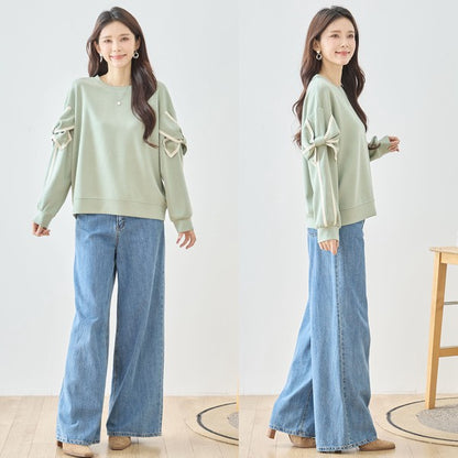 【M〜L】リボンスリーブ配色ラインプルオーバー｜TRUBE