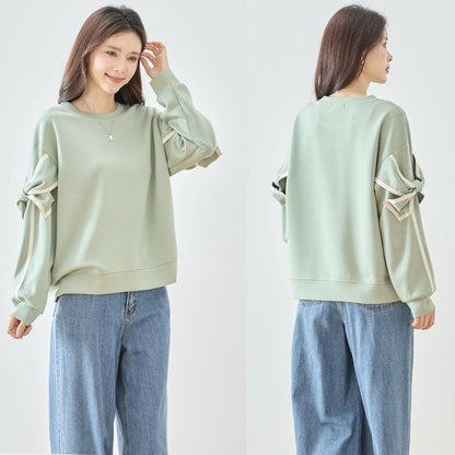 【M〜L】リボンスリーブ配色ラインプルオーバー｜TRUBE