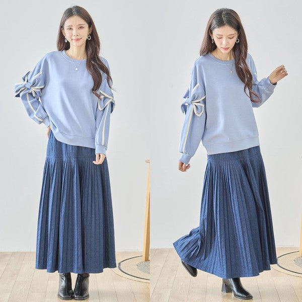 【M〜L】リボンスリーブ配色ラインプルオーバー｜TRUBE