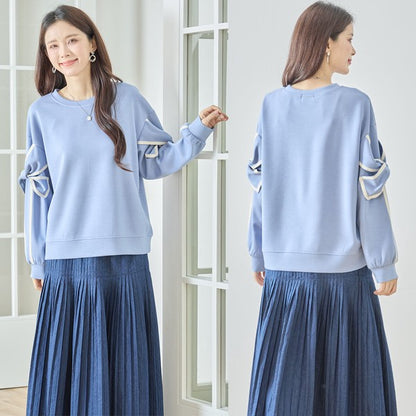 【M〜L】リボンスリーブ配色ラインプルオーバー｜TRUBE