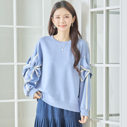 【M〜L】リボンスリーブ配色ラインプルオーバー｜TRUBE