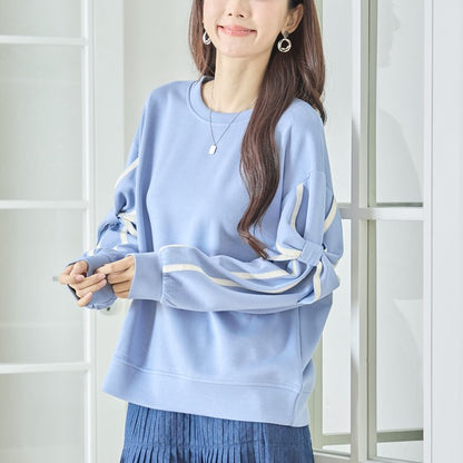 【M〜L】リボンスリーブ配色ラインプルオーバー｜TRUBE