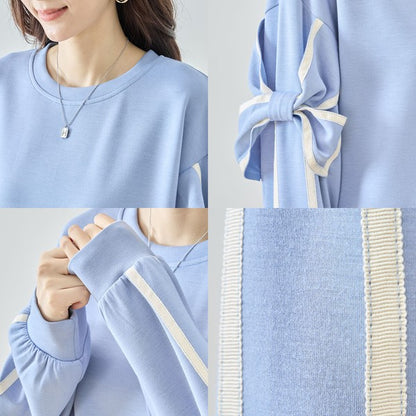 【M〜L】リボンスリーブ配色ラインプルオーバー｜TRUBE