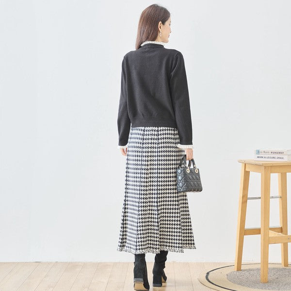 【M〜L】フリルネックパール釦ニットカーディガン｜amie studio