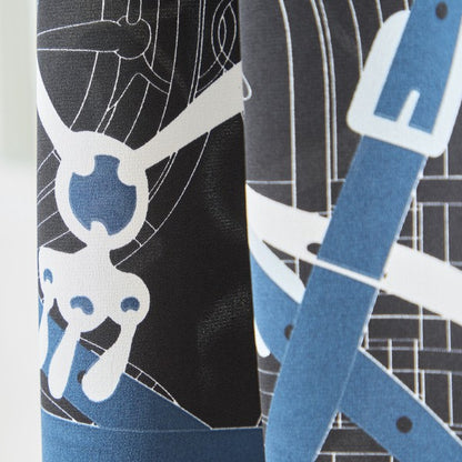 プリントドッキングニットワンピース 異素材切替 スカーフ柄 長袖 華やか