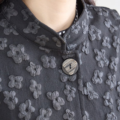 ワンボタン ジャカードベスト 花柄 立体モチーフ レイヤード 前後差ヘム フレア