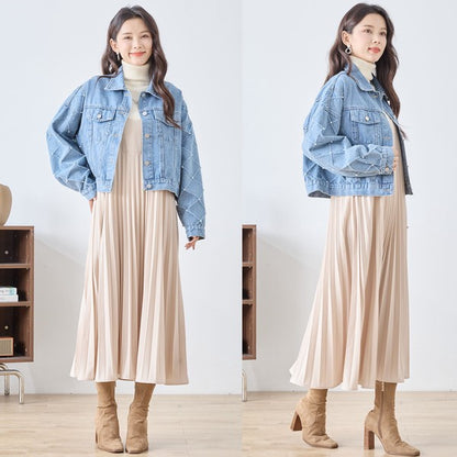 【M〜L】袖パール使いデニムジャケット｜TRUBE